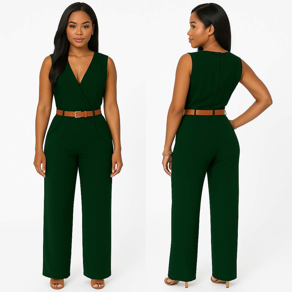 Deep V Neck Slim Jumpsuit (with Belt) KOAKON
