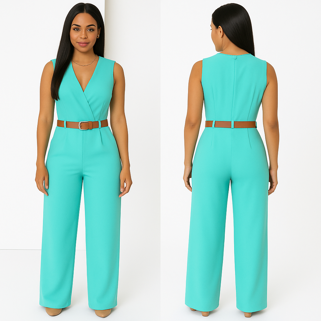 Deep V Neck Slim Jumpsuit (with Belt) KOAKON