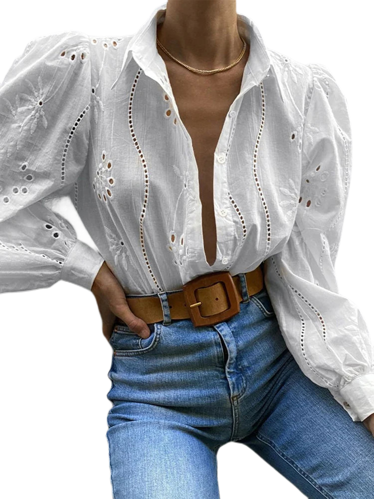 Floral Hollow Out Blouse KOAKON