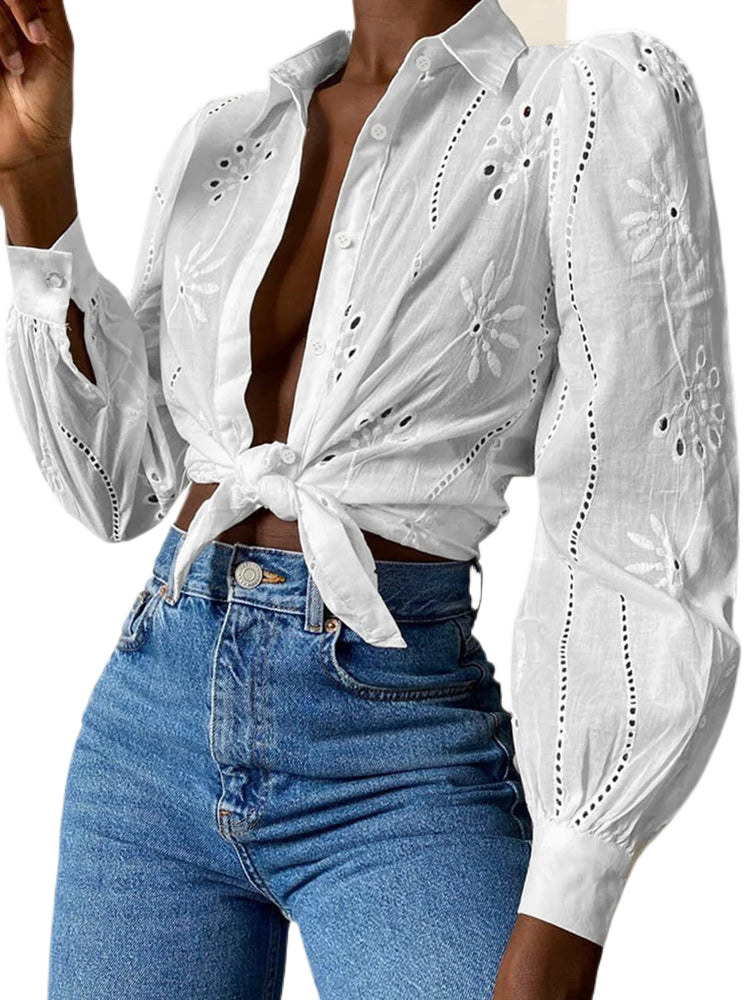 Floral Hollow Out Blouse KOAKON